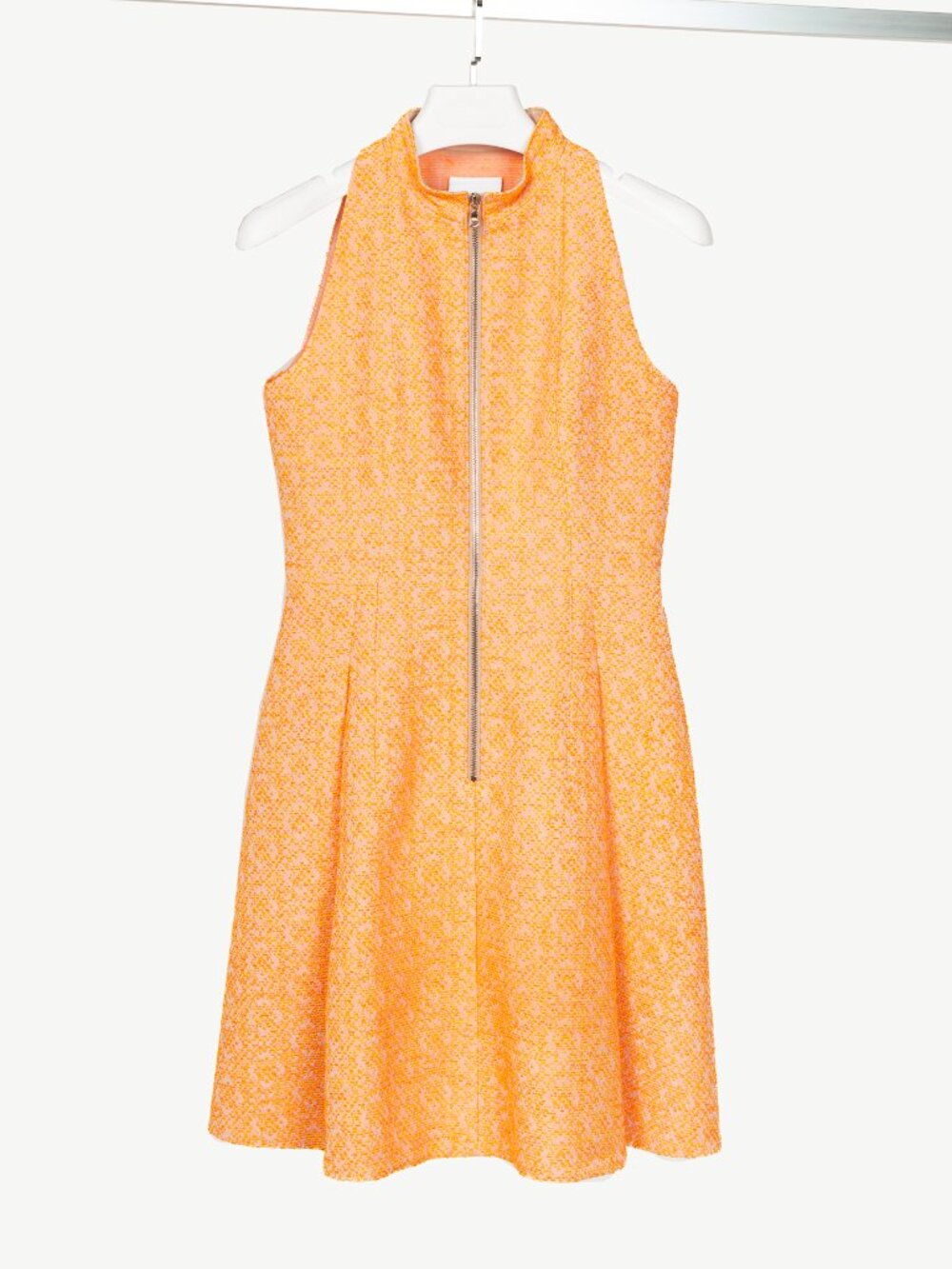 Akris Punto Electric Orange Pebble Cotton Taffeta Zip Flared Dress
